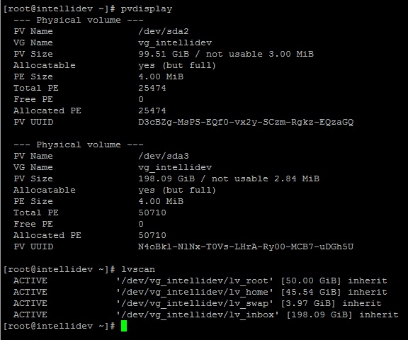 current server configuration LVM2